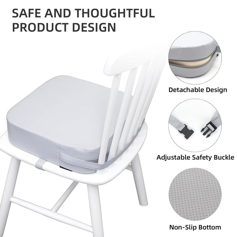 Eiury Toddler Booster Seat for Dining Table, Portable Kids Booster Seat with Safety Buckles Portable Increasing Booster Cushion with Non-Slip Bottom (Light Gray) - Image 5